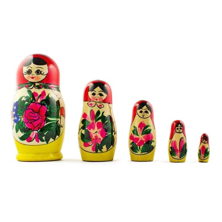 Set Of 5 Traditional  Nesting Dolls 4.5 Inches