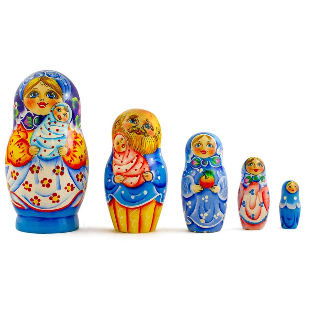 Set Of 5 Newborn Baby Wooden Nesting Dolls Matryoshka 6.5 Inches