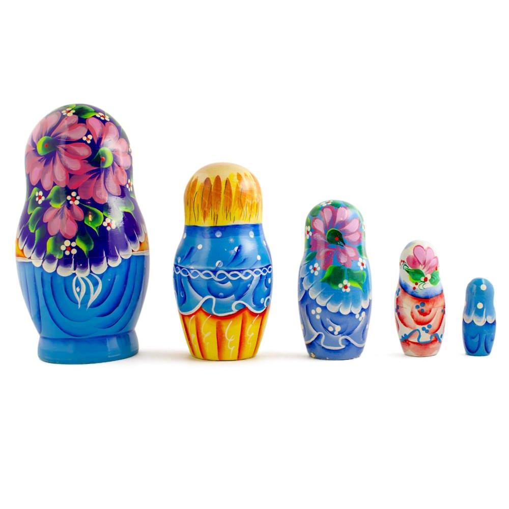 Set Of 5 Newborn Baby Wooden Nesting Dolls Matryoshka 6.5 Inches