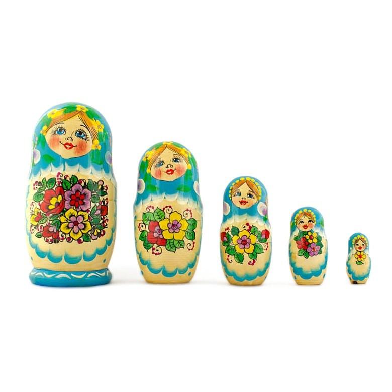 Set Of 5 Garden Bouquet Dress Nesting Dolls 5.5 Inches