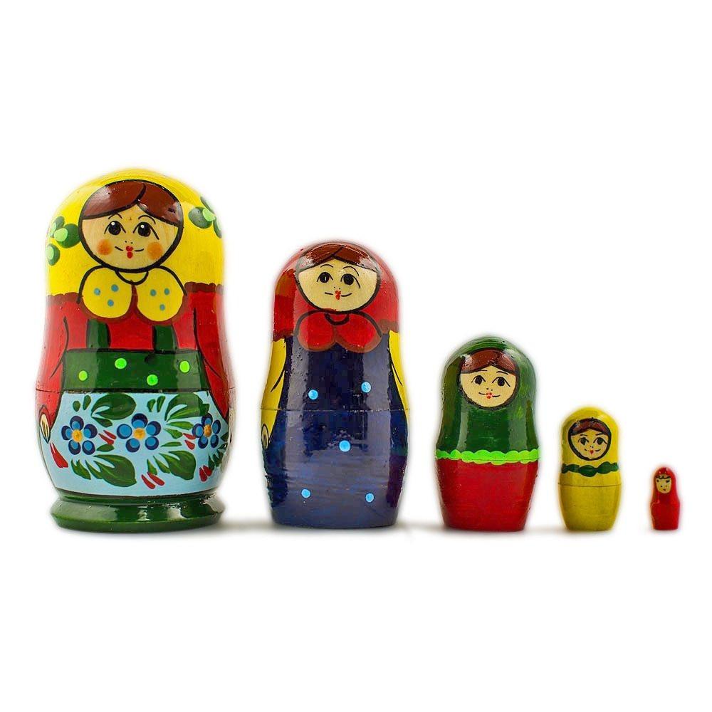 Set Of 5 Yellow Scarf Nesting Dolls 4 Inches