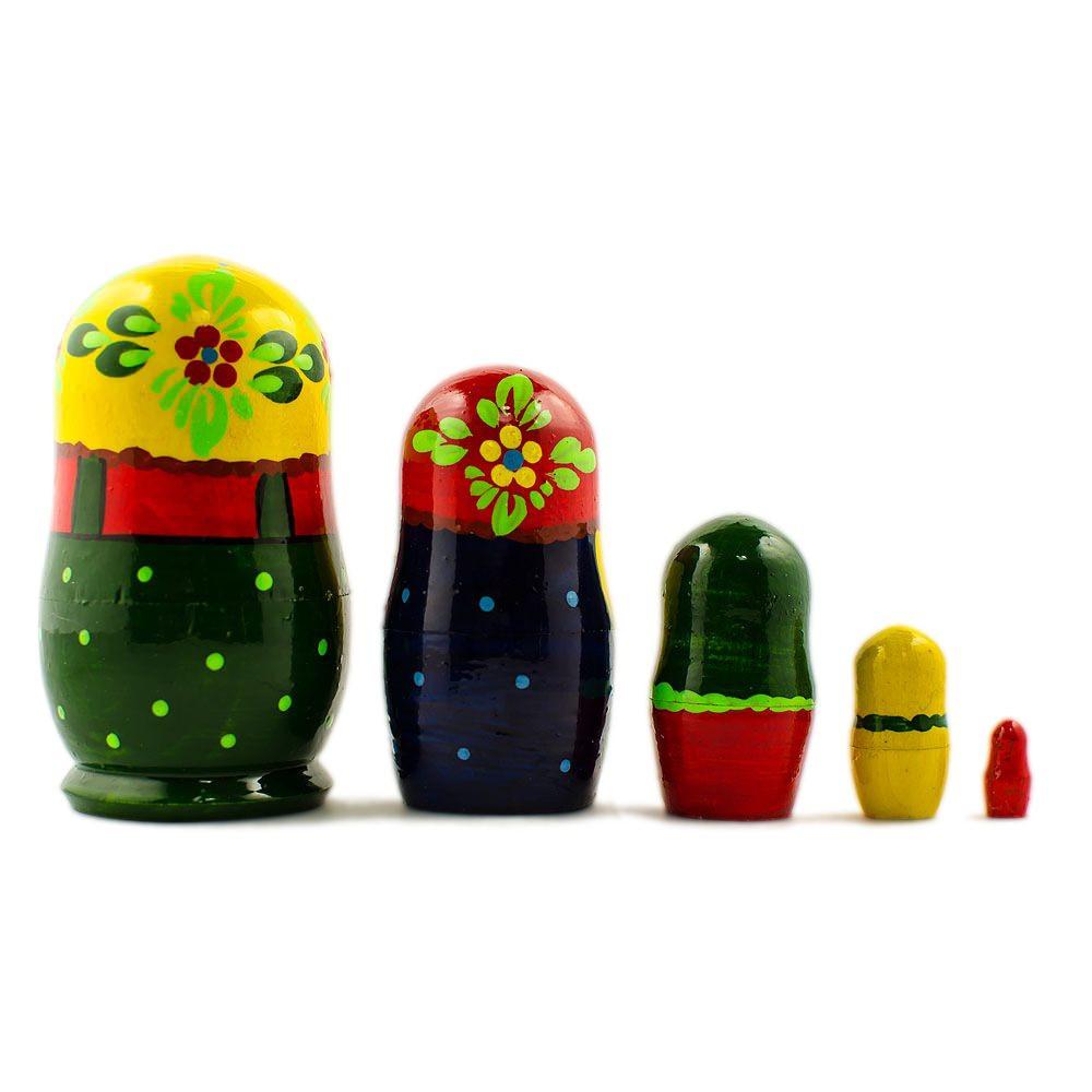 Set Of 5 Yellow Scarf Nesting Dolls 4 Inches