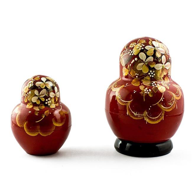 Set Of 5 Golden Flowers On Red Dress Nesting Dolls  5 Inches