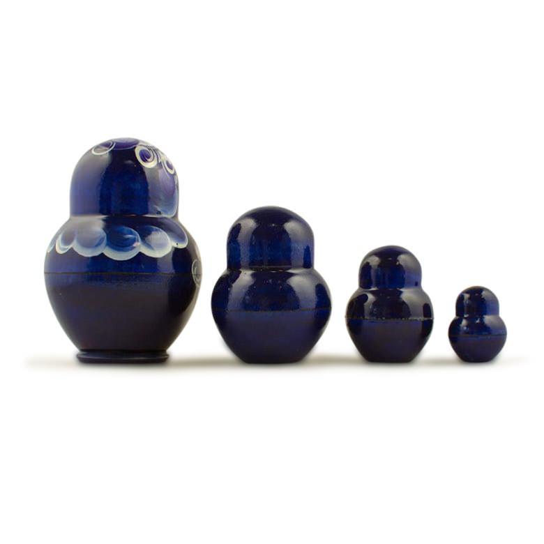 Set Of 4 Miniature Wooden Nesting Dolls Matryoshka In Blue Dress  3 Inches