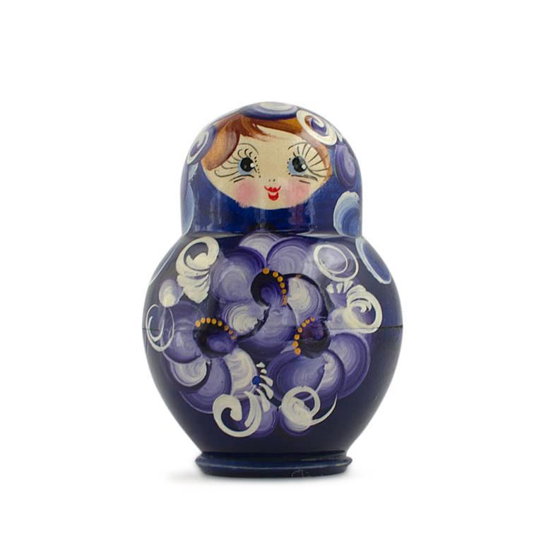 Set Of 4 Miniature Wooden Nesting Dolls Matryoshka In Blue Dress  3 Inches