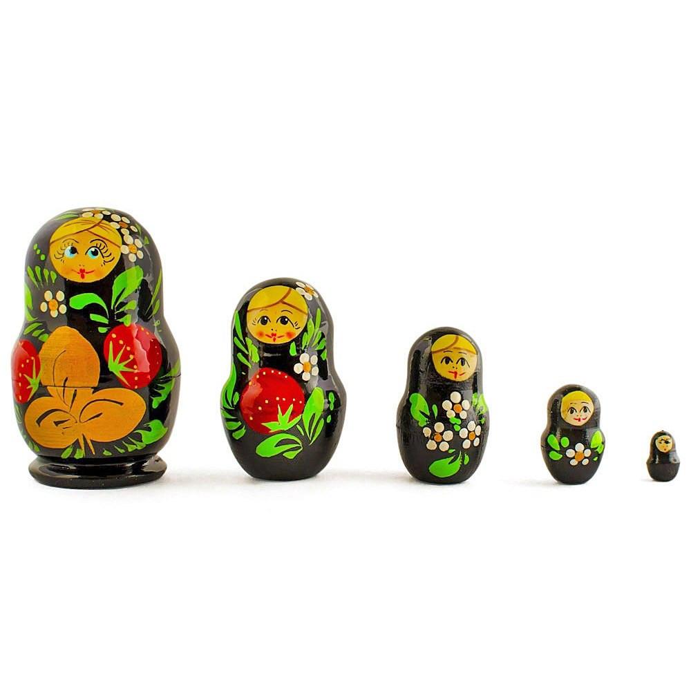 Set Of 5 Strawberries Nesting Dolls 3.5 Inches