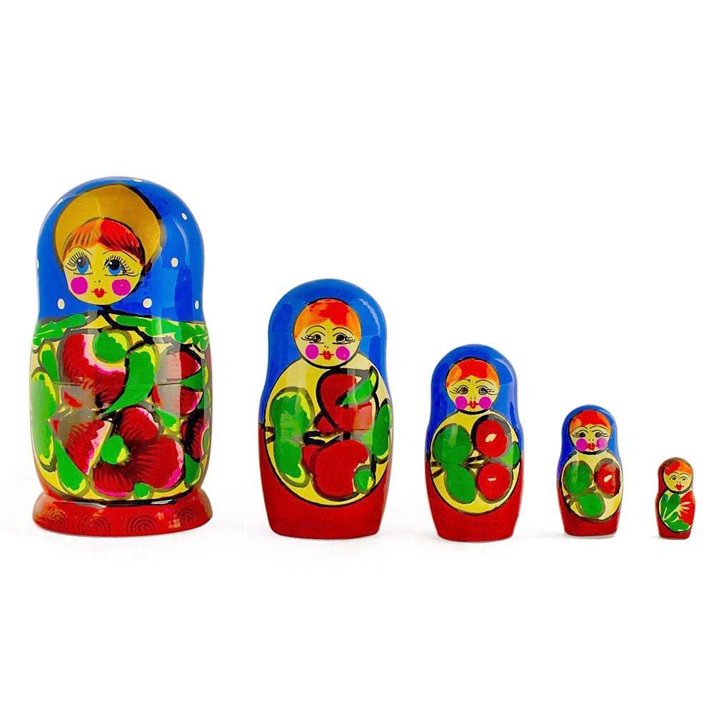 Set Of 5 Traditional In Blue Scarf Nesting Dolls  6 Inches