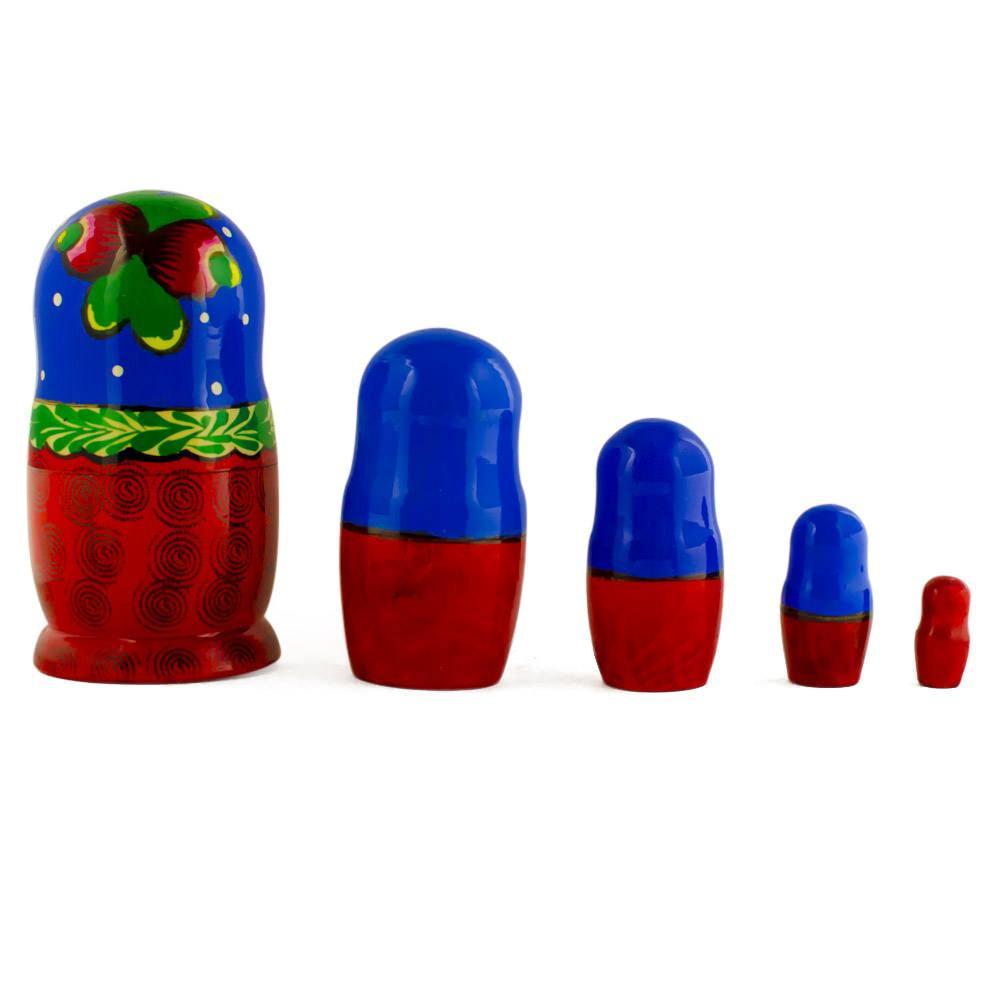 Set Of 5 Traditional In Blue Scarf Nesting Dolls  6 Inches