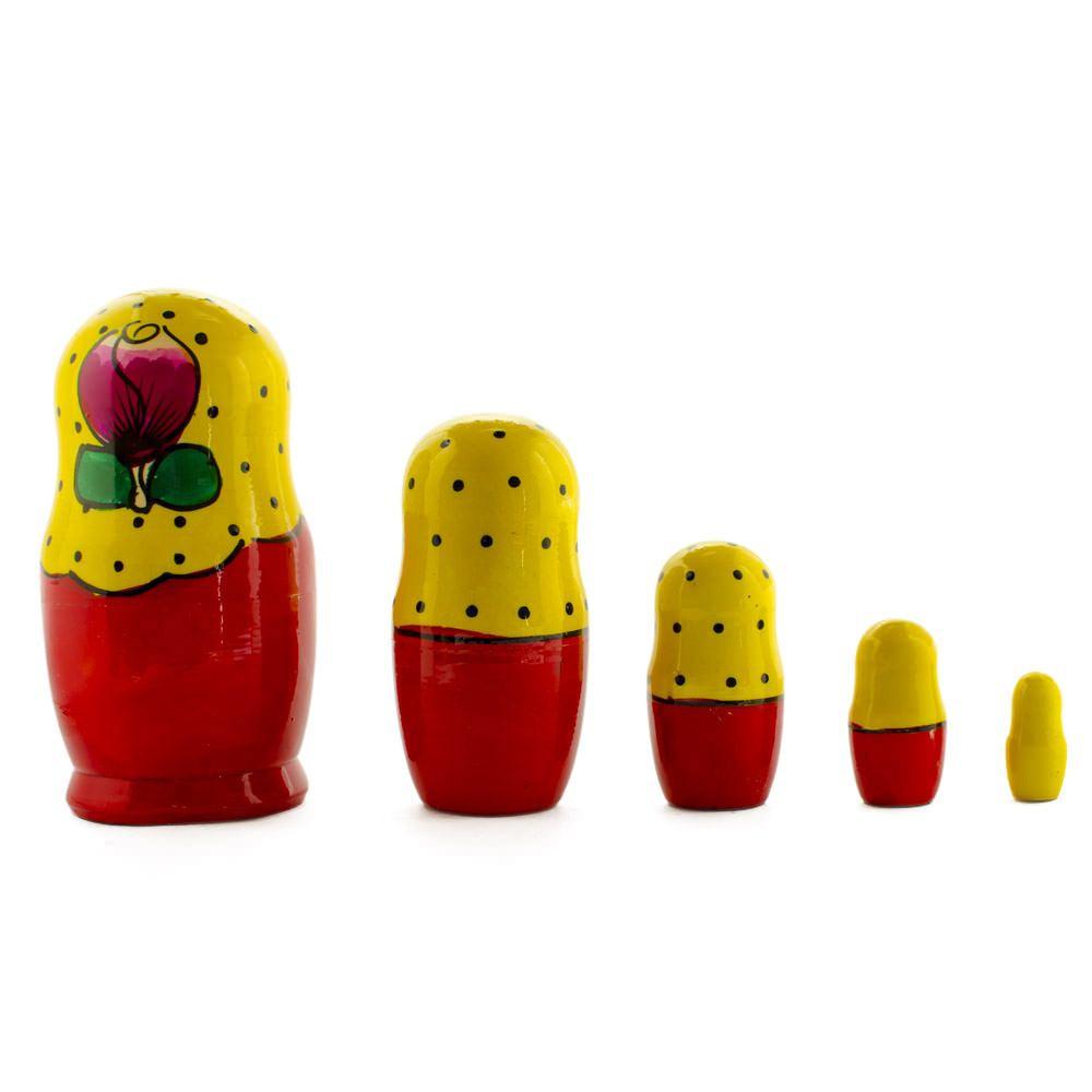 Set Of 5 Traditional In Yellow Scarf Nesting Dolls 6 Inches