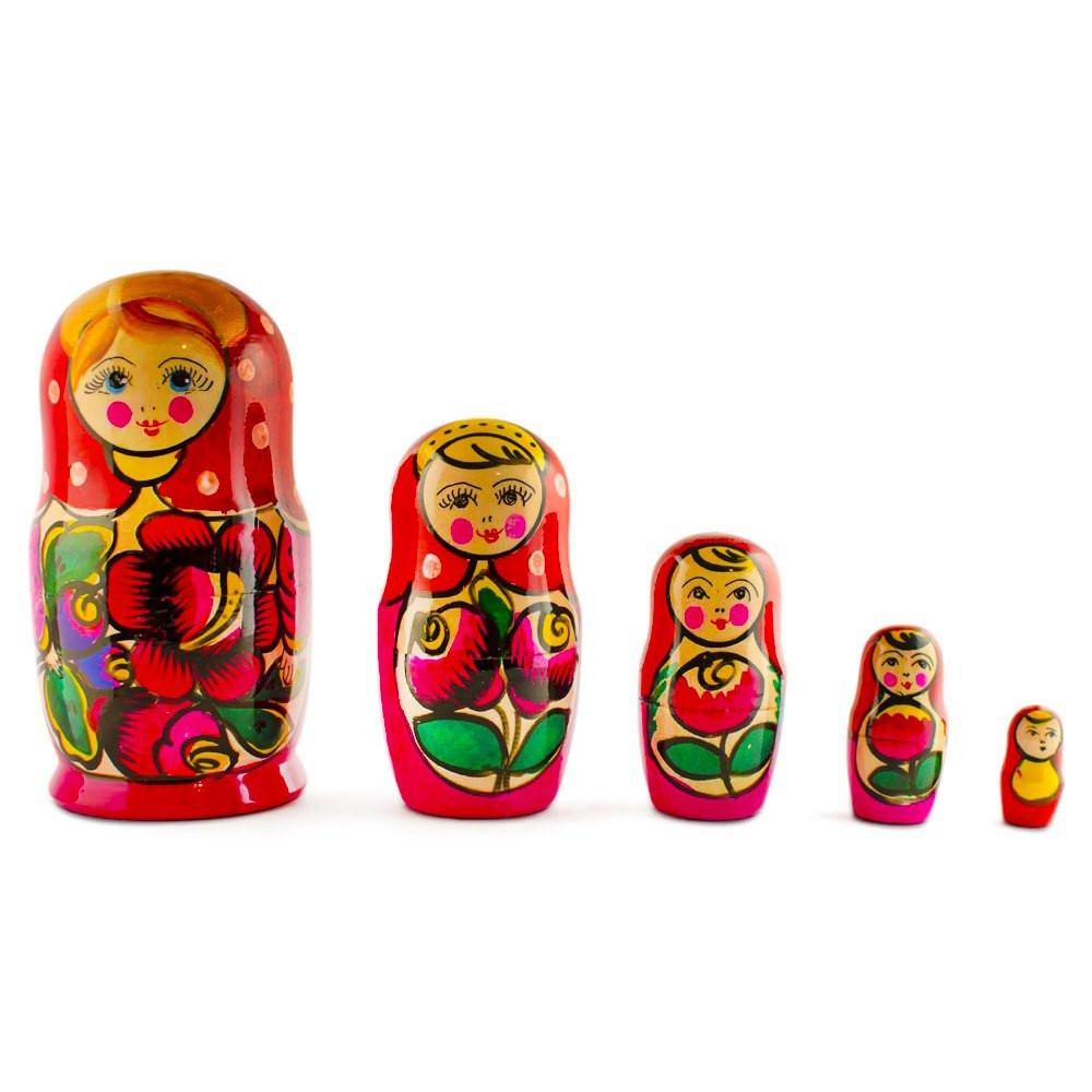 Set Of 5 Traditional In Pink Scarf Nesting Dolls  6 Inches