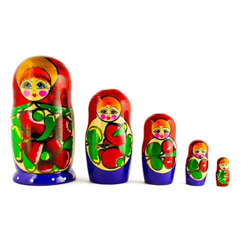 Set Of 5 Traditional In Red Scarf Nesting Dolls  6 Inches