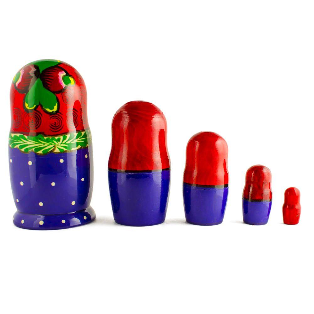 Set Of 5 Traditional In Red Scarf Nesting Dolls  6 Inches