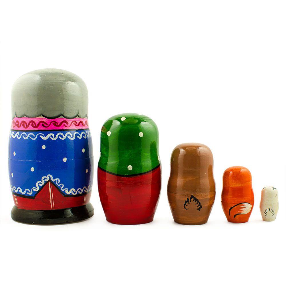 Kolobok, Babushka And Dedushka Fairy Tale Nesting Dolls 7 Inches