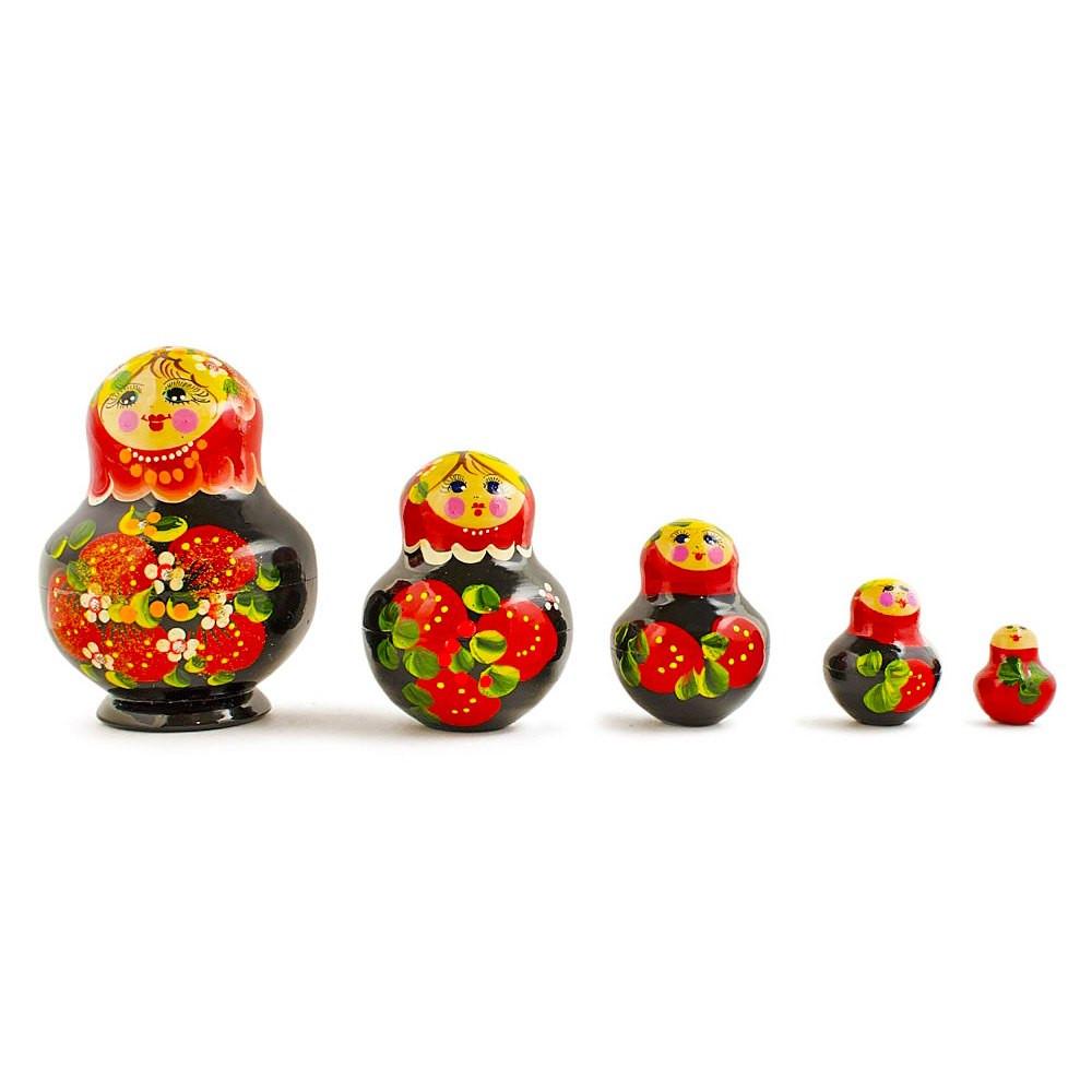 Set Of 5 Elena Red Dress Wooden Nesting Dolls 4.75 Inches