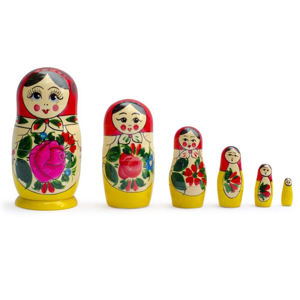 Set Of 6 Wooden Dolls Nesting Dolls Semenov Matryoshka 5.75 Inches