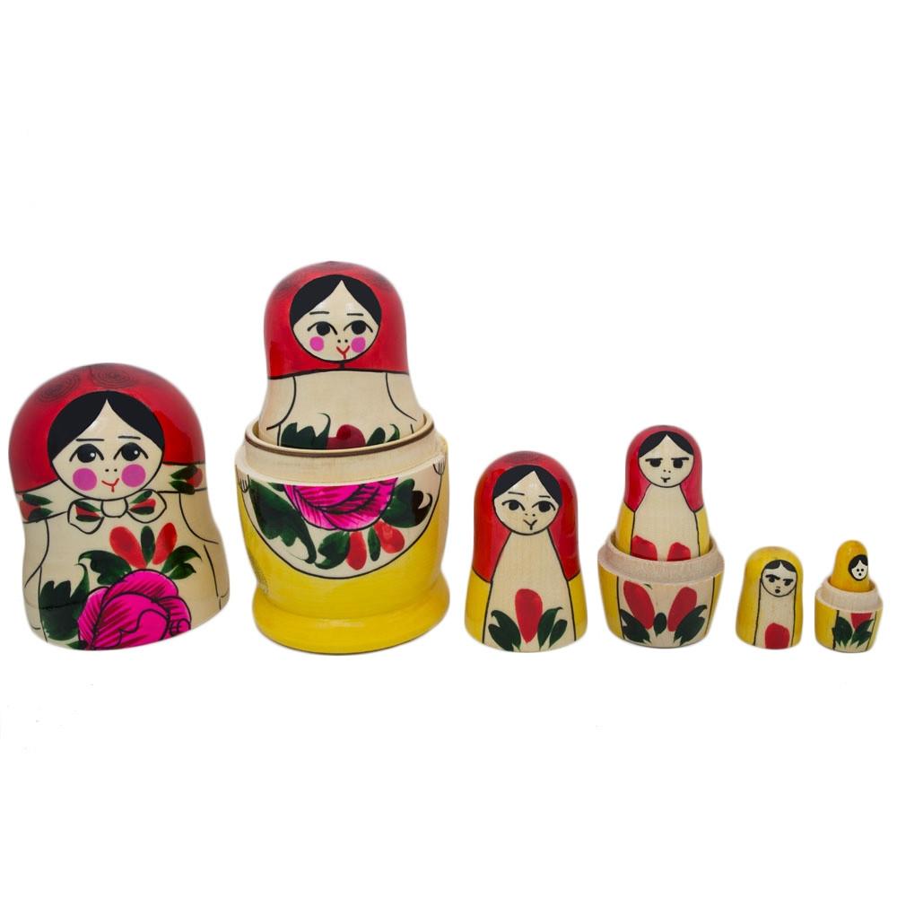 Set Of 6 Wooden Dolls Nesting Dolls Semenov Matryoshka 5.75 Inches