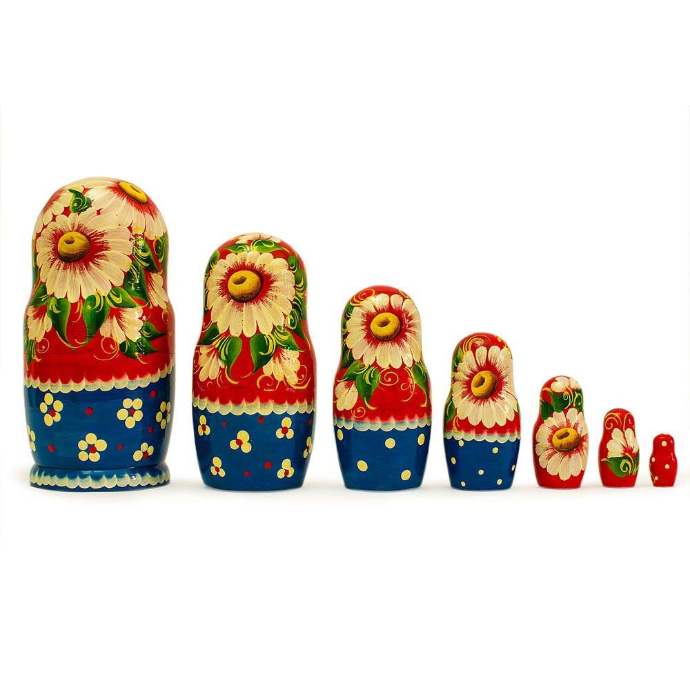 Set Of 7 Kolobok Fairy Tale Wooden Nesting Dolls 8.5 Inches