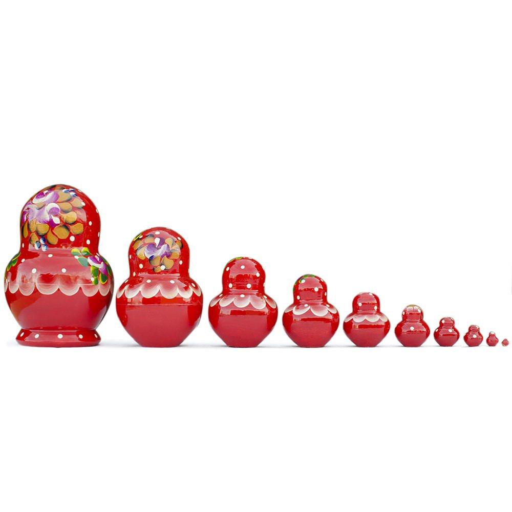 Set Of 10 Red Bouquet Of Flowers  Nesting Dolls 6 Inches