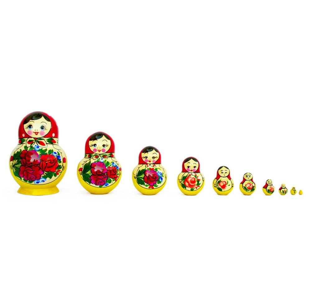 Set Of 10 Bouquet Of Flowers Nesting Dolls 6 Inches