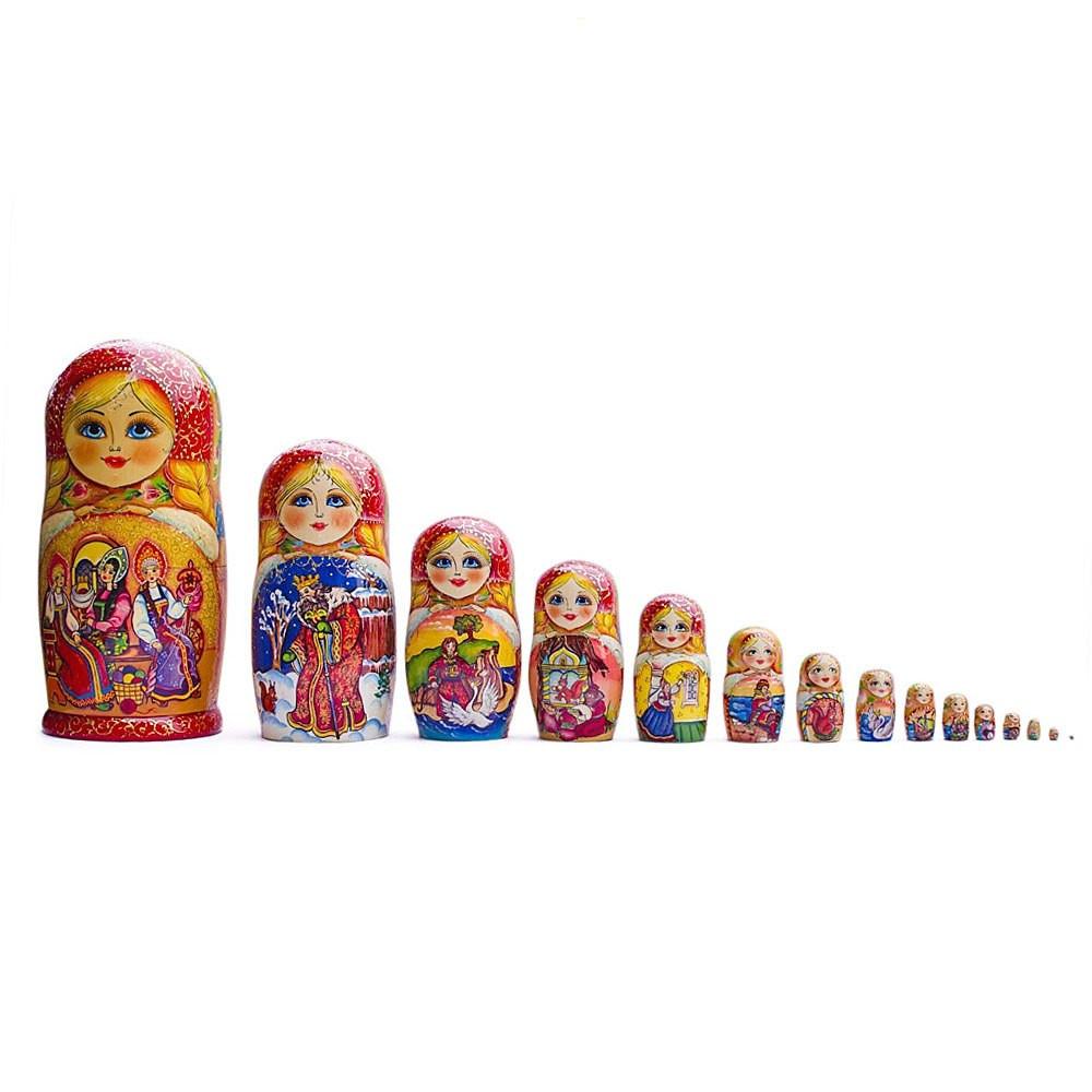 Set Of 15 Cartoon Wooden  Nesting Dolls 13 Inches