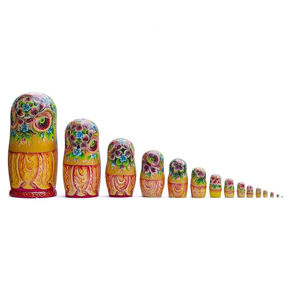 Set Of 15 Cartoon Wooden  Nesting Dolls 13 Inches