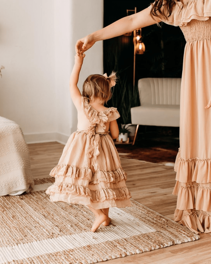 Bailey's Blossoms Champagne Ruffle Maxi Dress for Kids