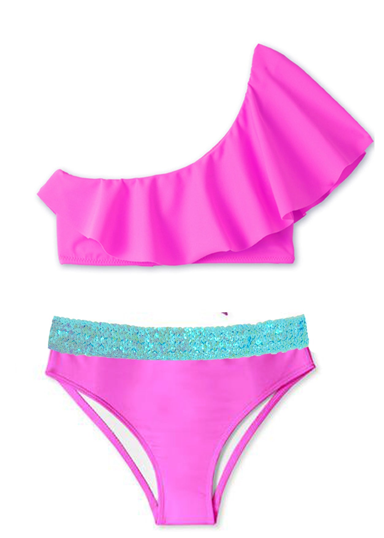 Neon pink one shoulder sales bikini