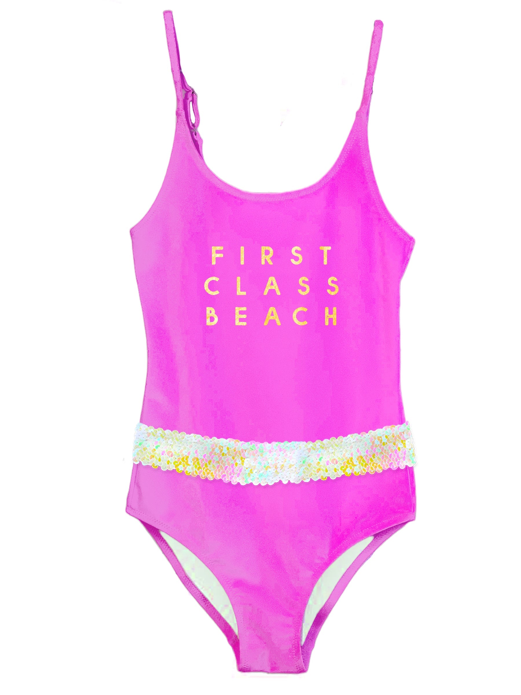 First Class Beach Pink Swimsuit  With Sequin Belt