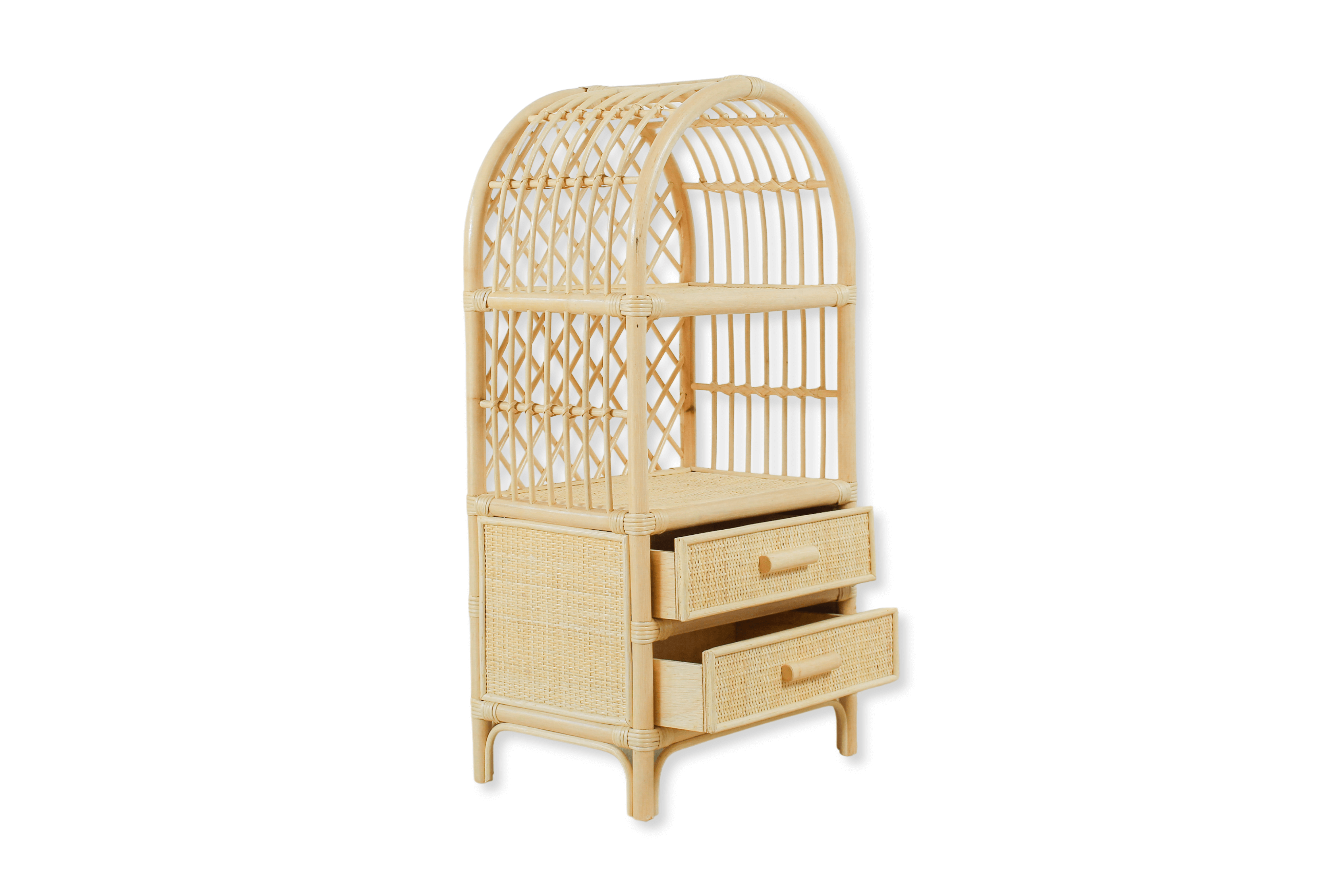Boho Rattan Kids Bookshelf & Toy Storage | Montessori Doll Shelf – Eco-friendly Nursery & Playroom Furniture