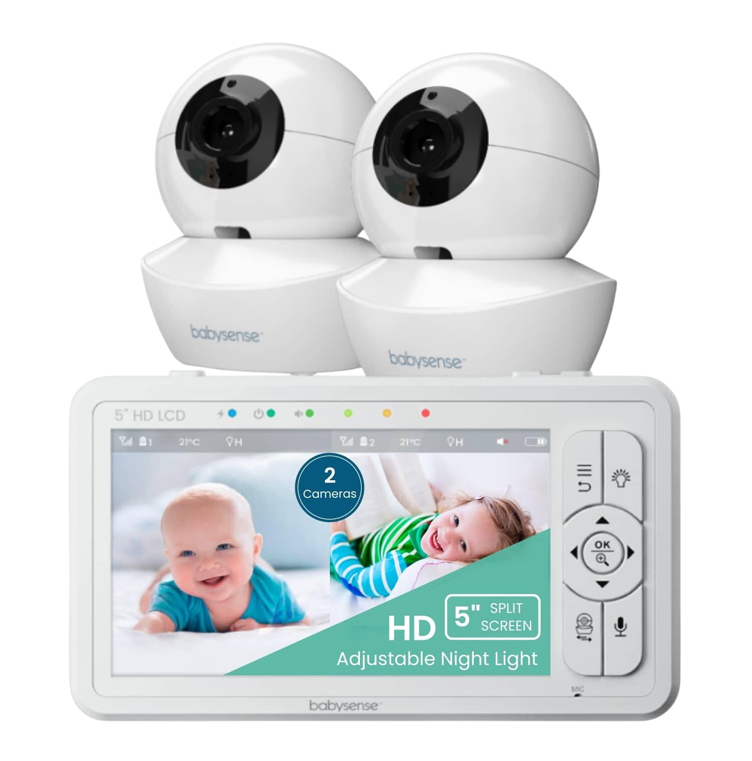 Babysense Hd S2: Video Baby Monitor With 2 Cameras, Non Wifi, Split Screen & Night Light Machine