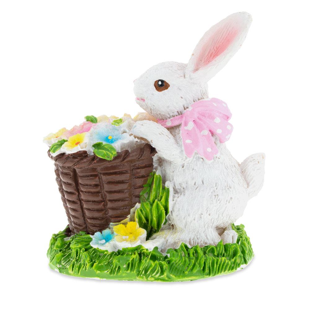 Bunny With Easter Basket Full Of Flowers 3 Inches