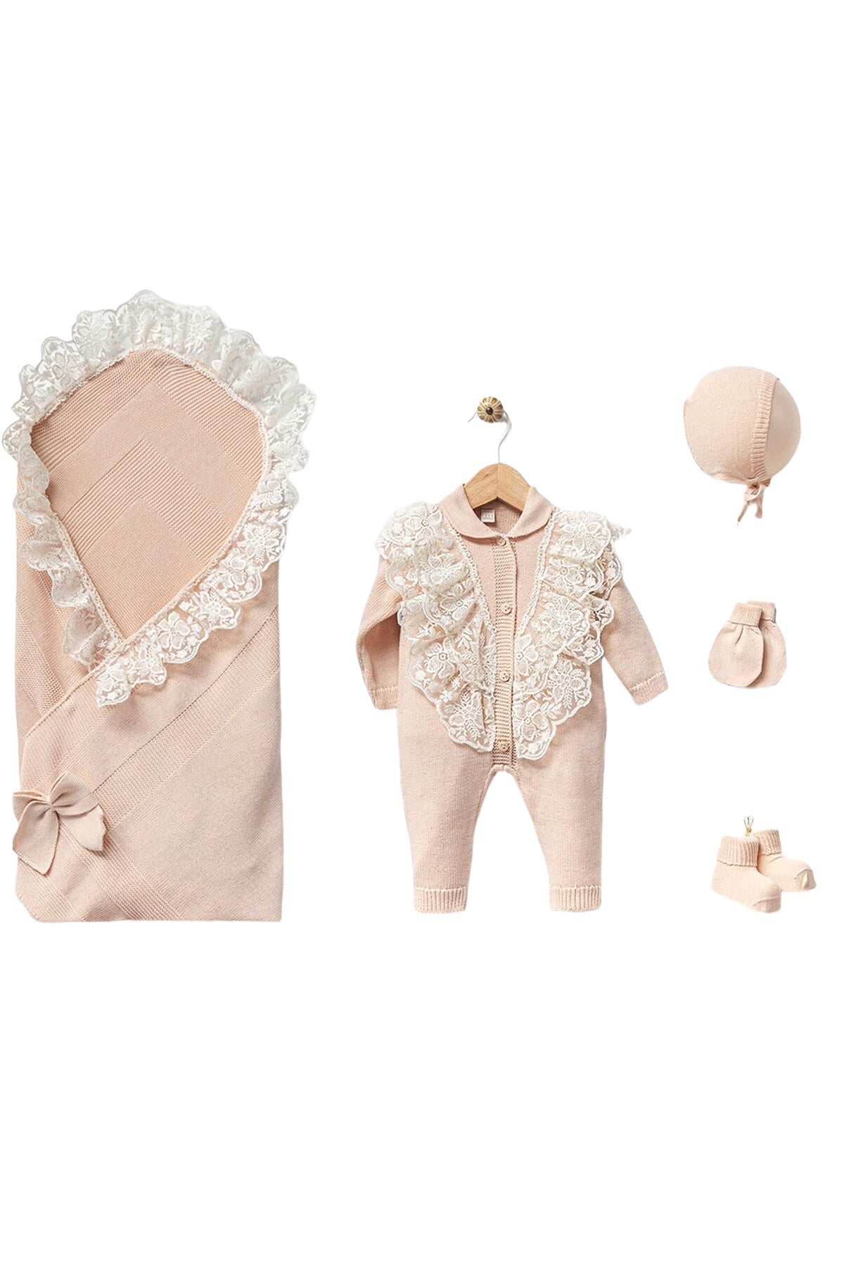 Eva Beige Newborn Knitwear Coming Home Set (5 Pcs)