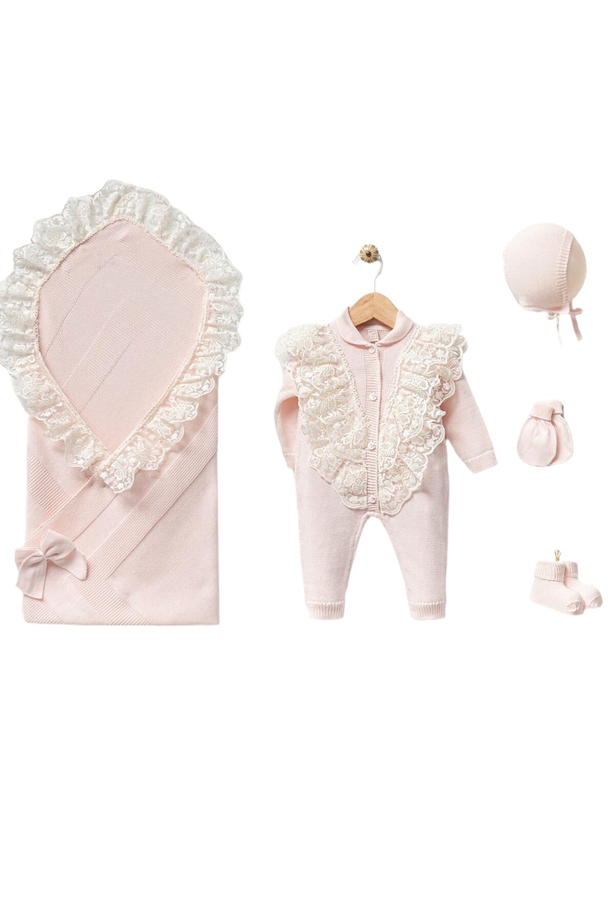 Eva Pink Newborn Knitwear Coming Home Set (5 Pcs)