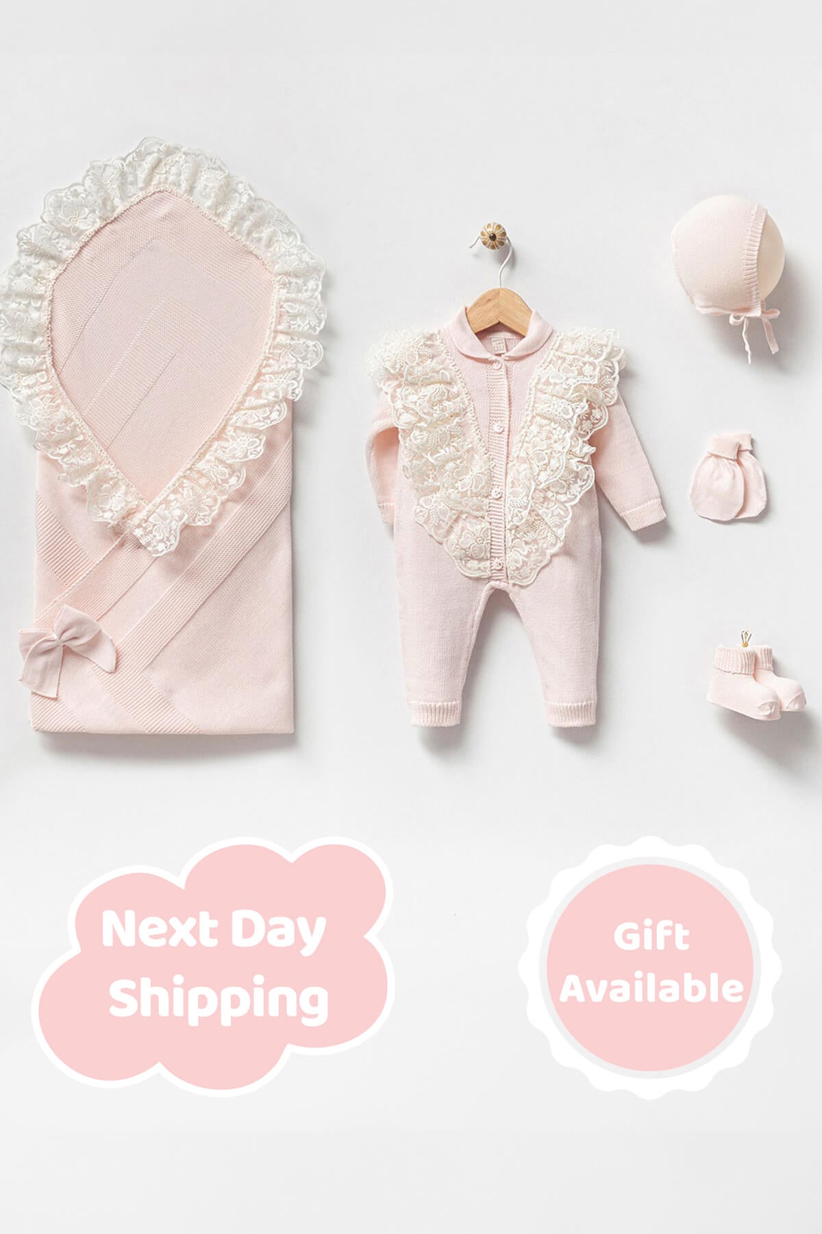 Eva Pink Newborn Knitwear Coming Home Set (5 Pcs)