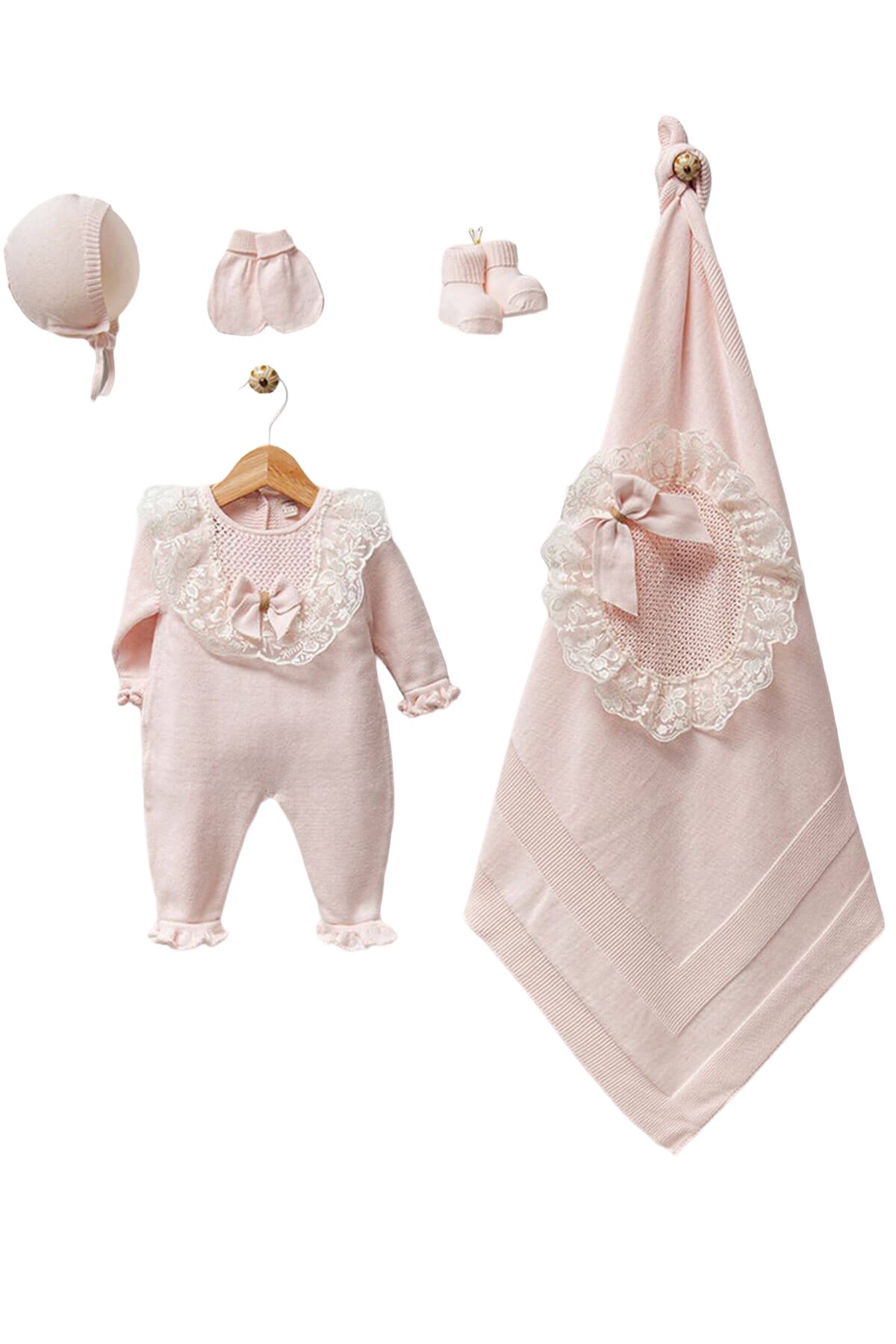 Nora Pink Newborn Knitwear Coming Home Set (5 Pcs)