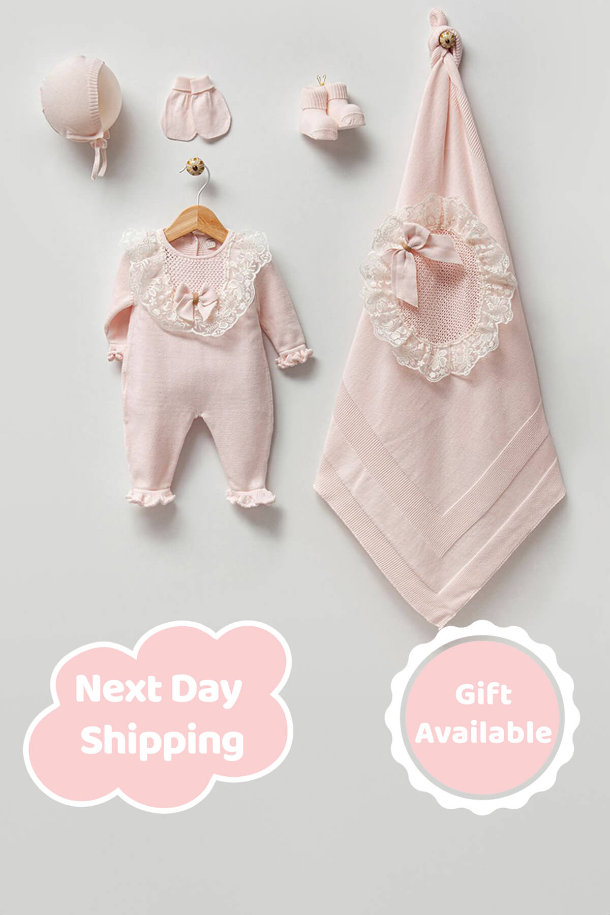 Nora Pink Newborn Knitwear Coming Home Set (5 Pcs)