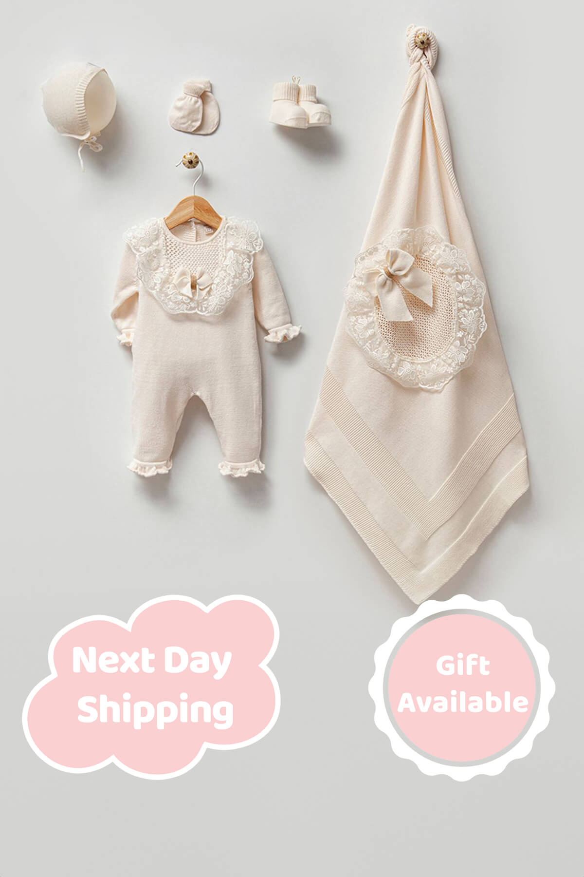 Nora Cream Newborn Knitwear Coming Home Set (5 Pcs)