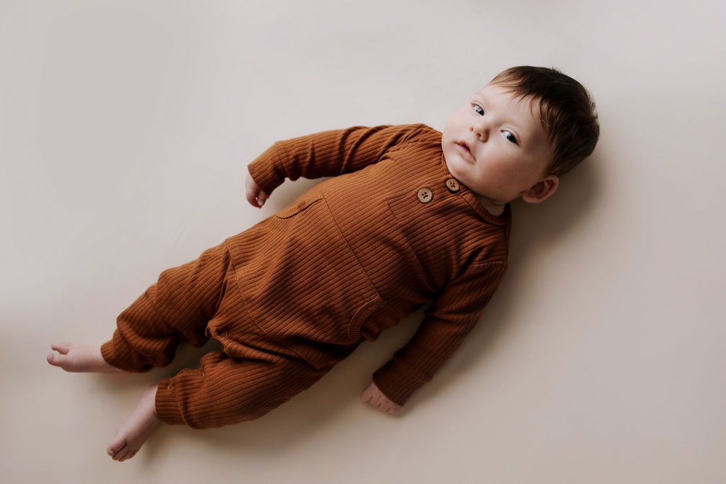 Clay Baby Ribbed Playsuit With Pockets