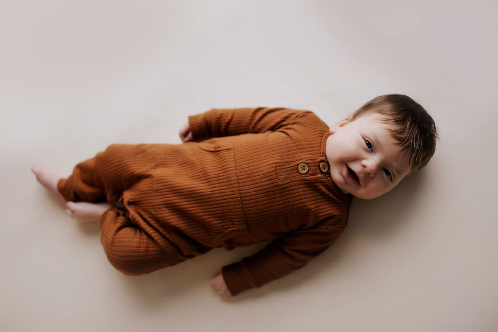 Clay Baby Ribbed Playsuit With Pockets