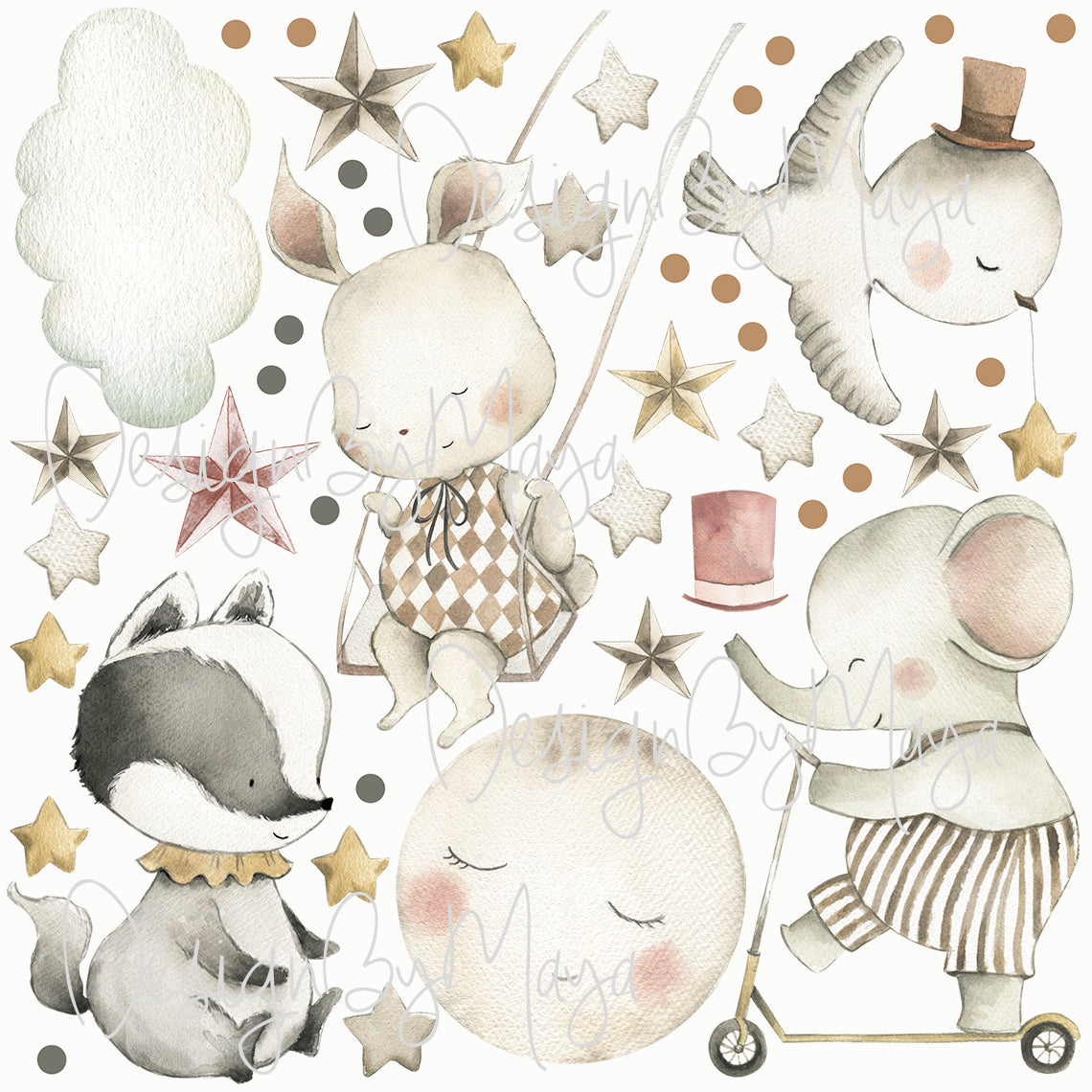 Circus Fun Bunny And Friends - Fabric Nursery Wall Art Decals