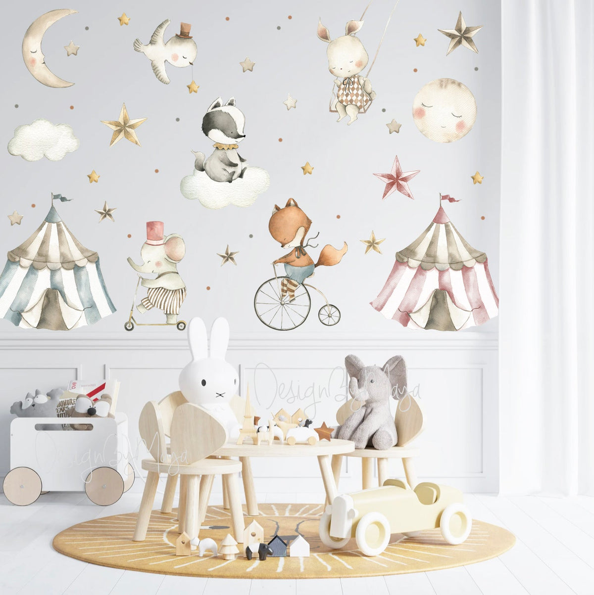 Circus Fun Bunny And Friends - Fabric Nursery Wall Art Decals