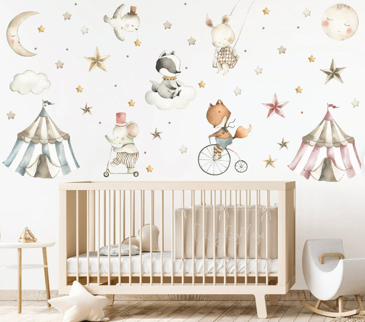 Circus Fun Bunny And Friends - Fabric Nursery Wall Art Decals