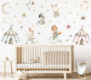 Circus Fun Bunny And Friends - Fabric Nursery Wall Art Decals