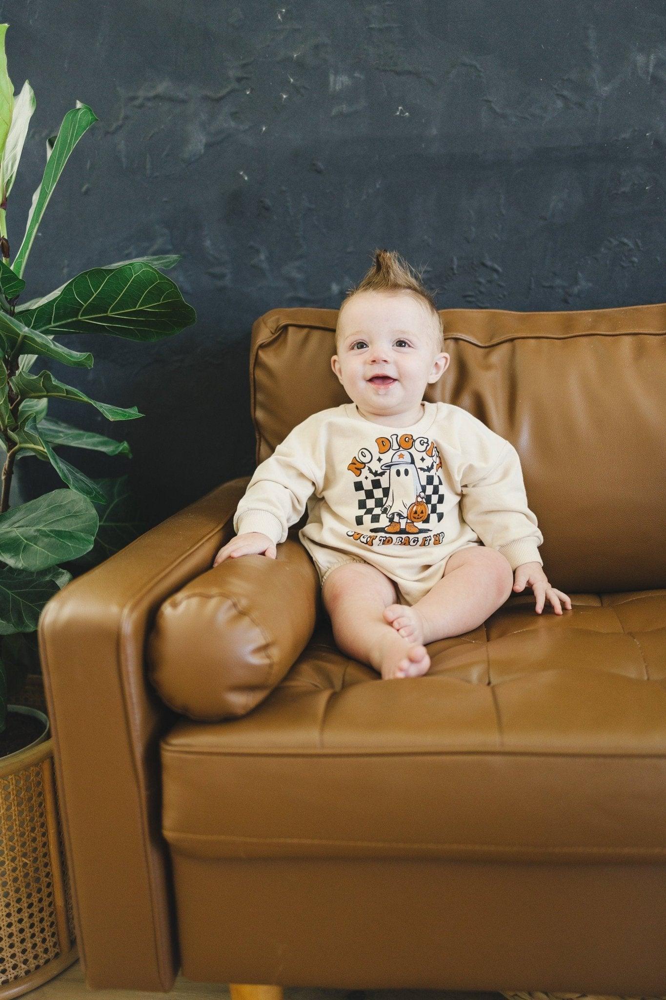 No Diggity Bout To Bag It Up Organic Cotton Oversized Sweatshirt Romper
