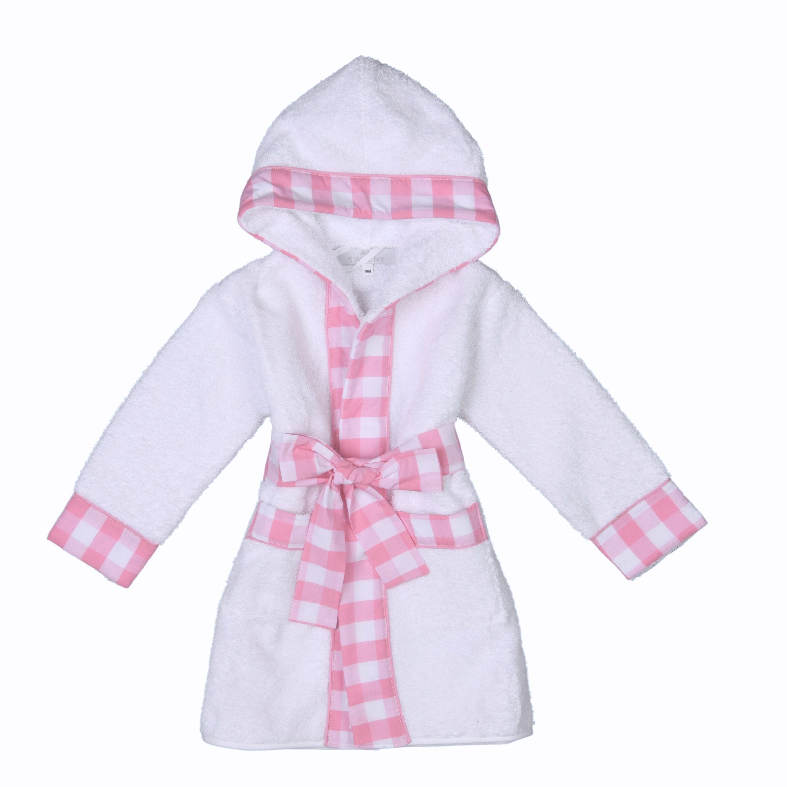 Noa | Girls White & Pink Gingham Cotton Bathrobe
