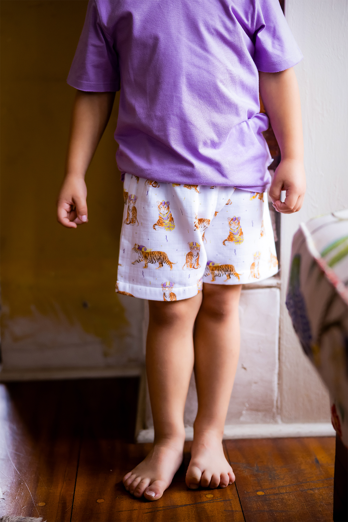 Mvc: Purple Tigers Organic Muslin Shorts