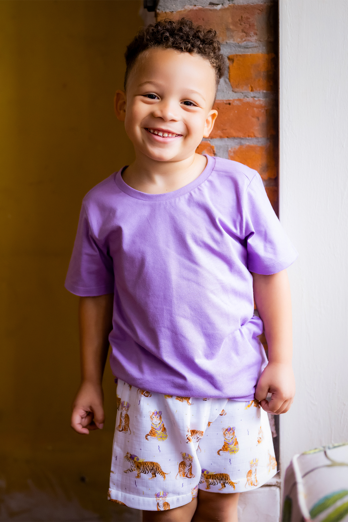 Mvc: Purple Tigers Organic Muslin Shorts