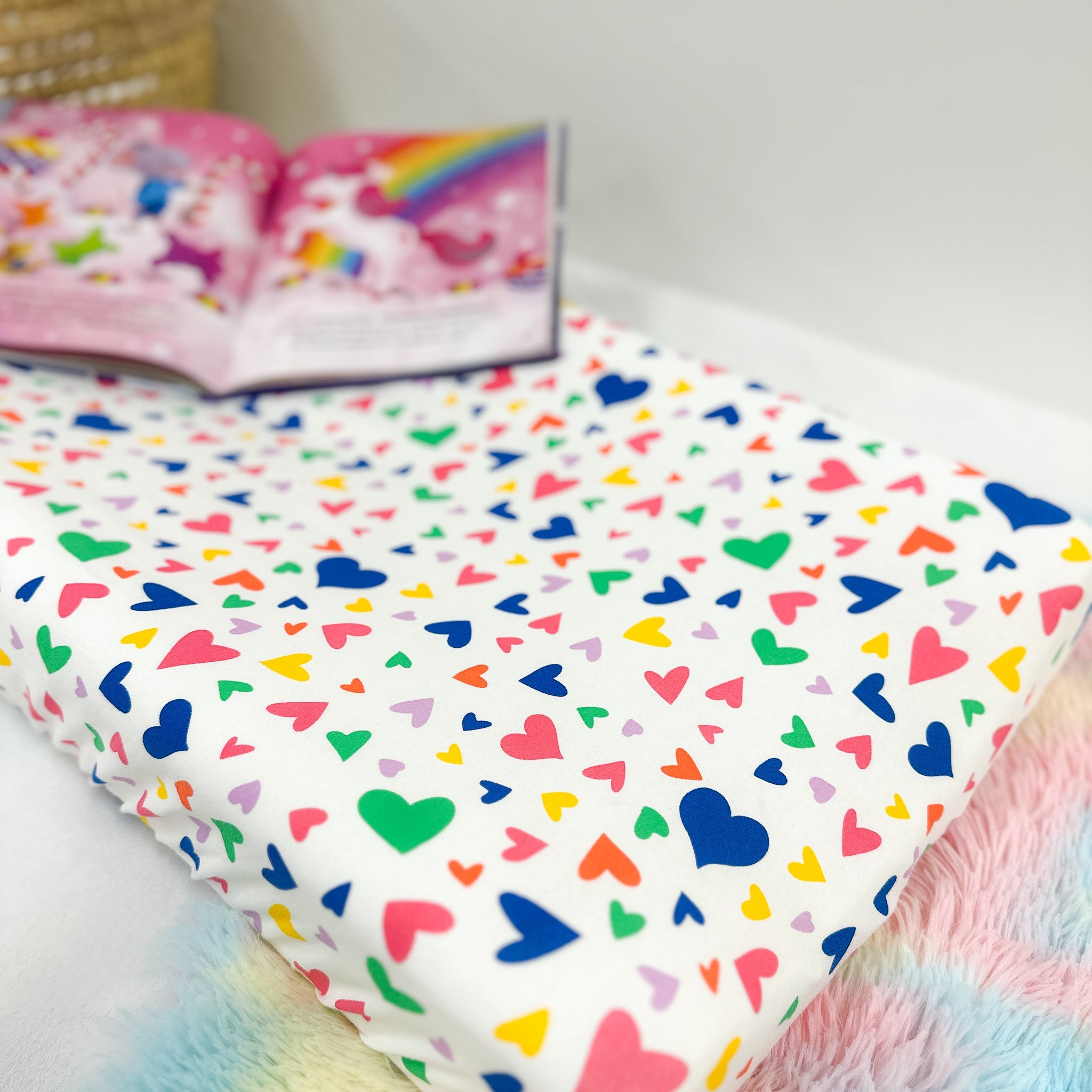 Colorful Hearts Organic Changing Pad Cover