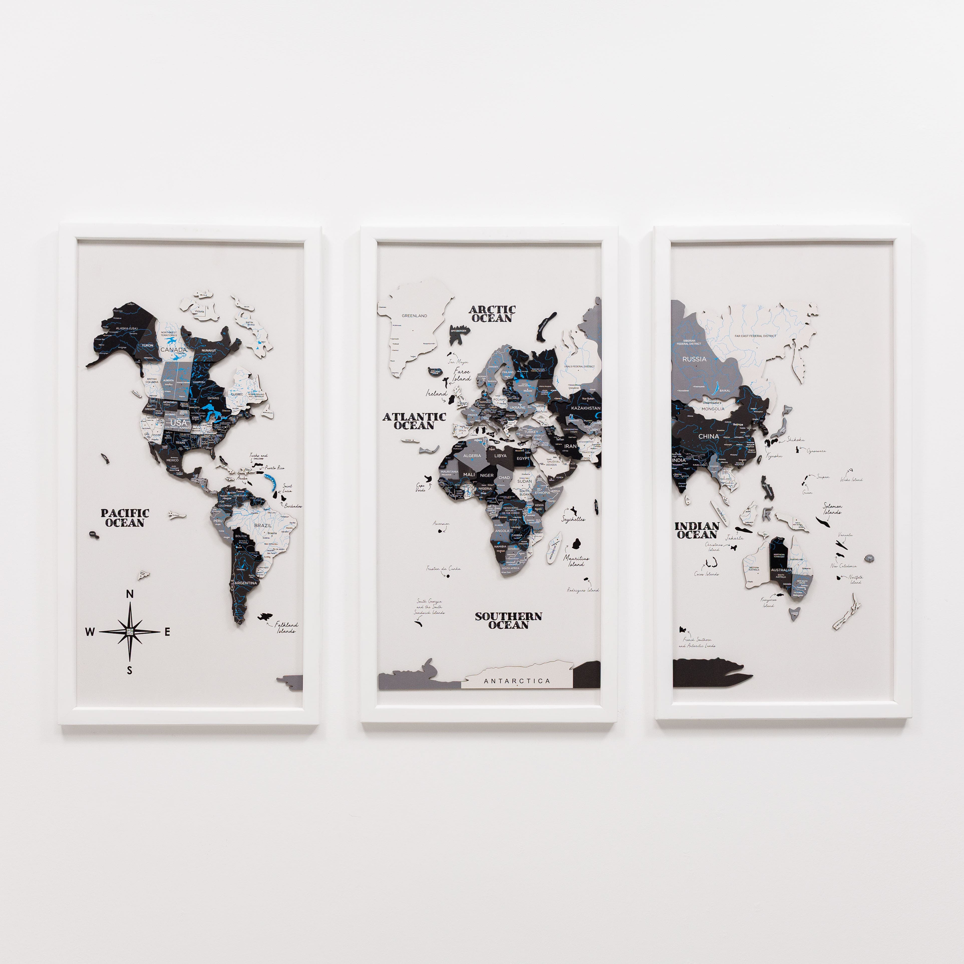 Triptych Wall Art - Wooden World Map (nordik)