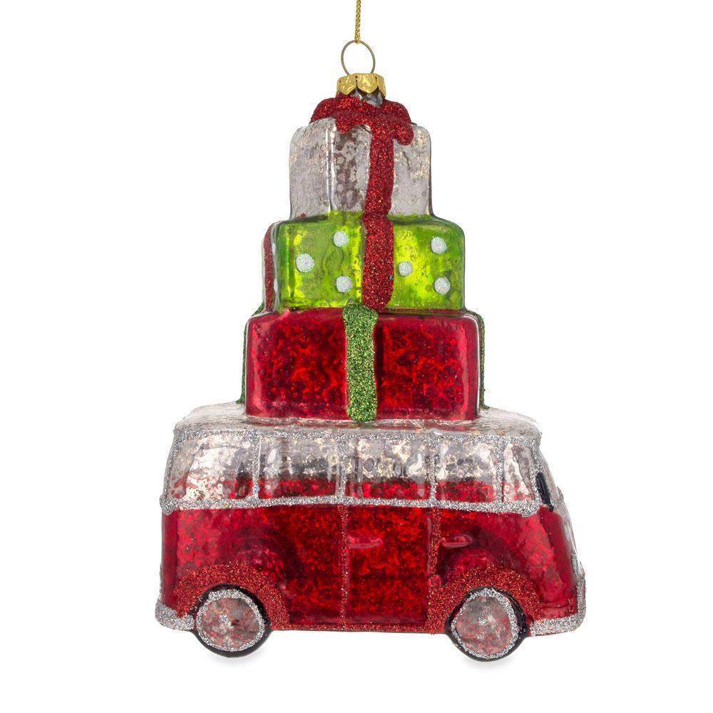 Groovy Hippie's Retro Bus - Blown Glass Christmas Ornament